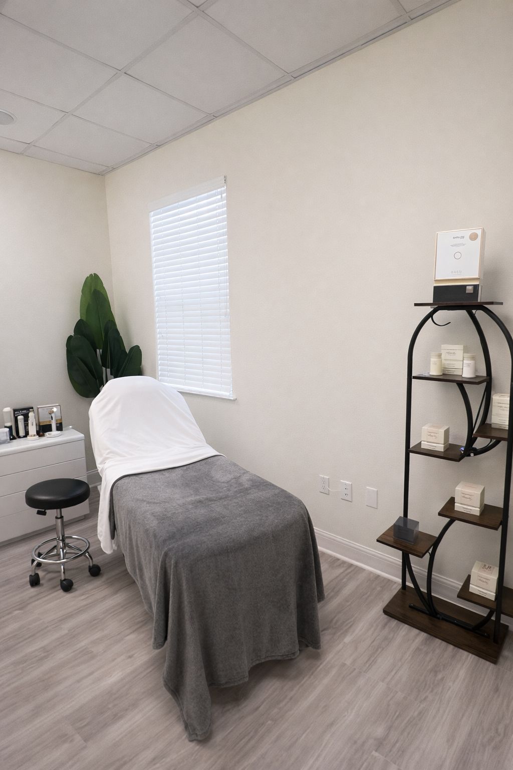 Serene facial treatment room with luxury skincare