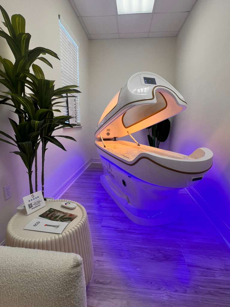 Luxury hydro spa pod with ambient lighting