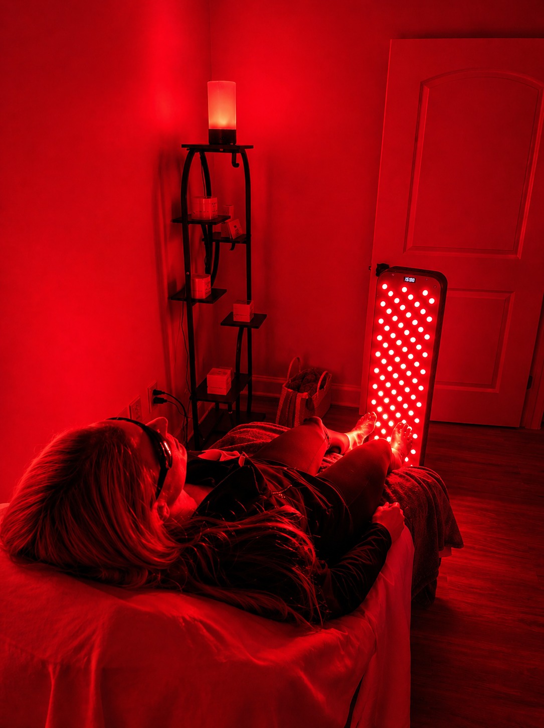 Red light therapy session for collagen-boosting skin care